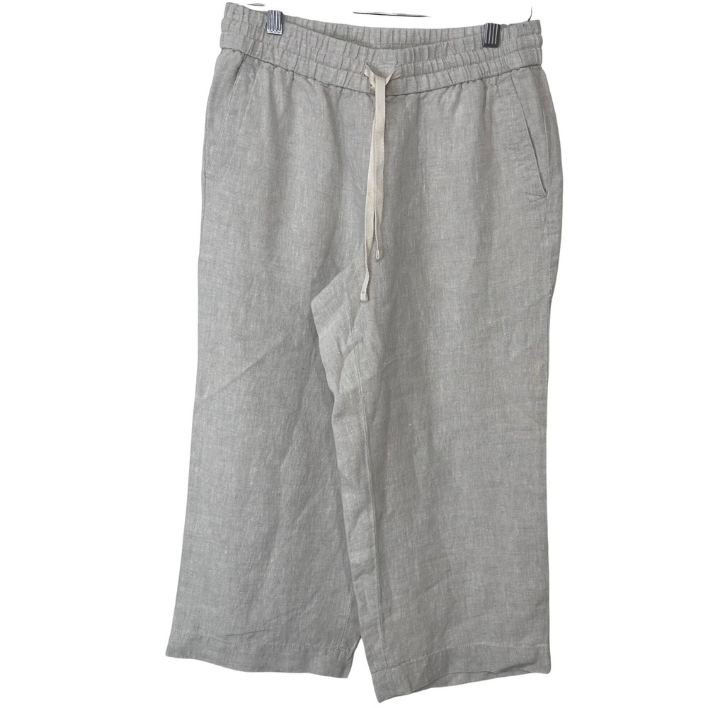 NWT Talbots Women's Petite P 100% Linen Wide Leg Crop Pants Oatmeal Drawstring
